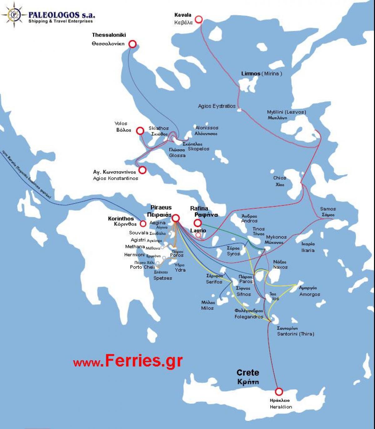 kaart van Athene ferry