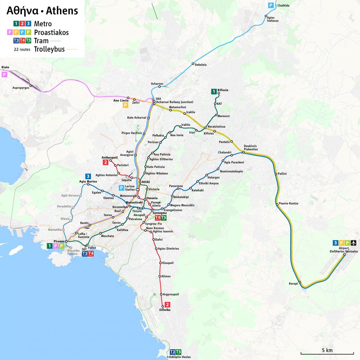 Athene spoorweg-kaart
