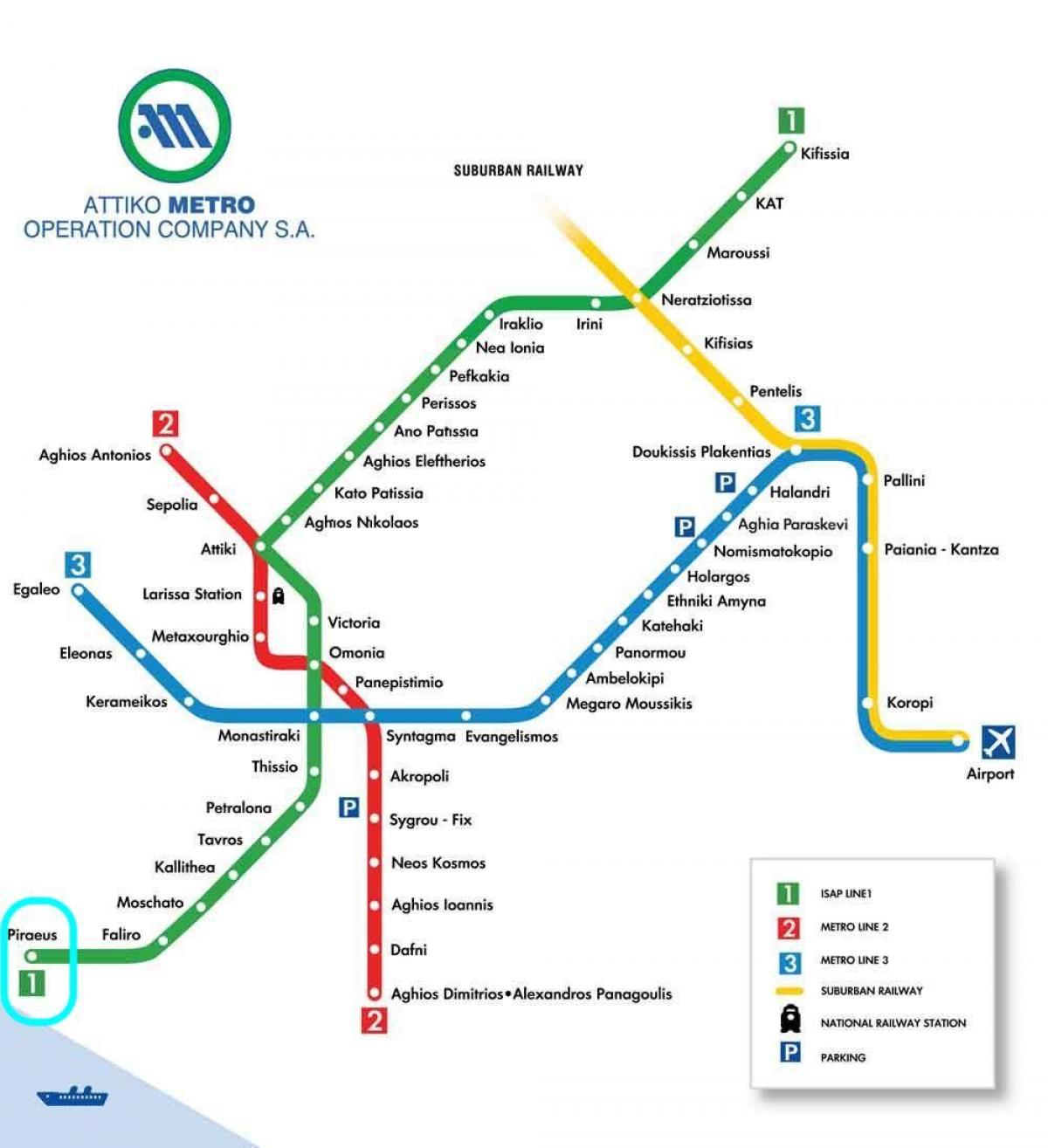 kaart van piraeus metro station 