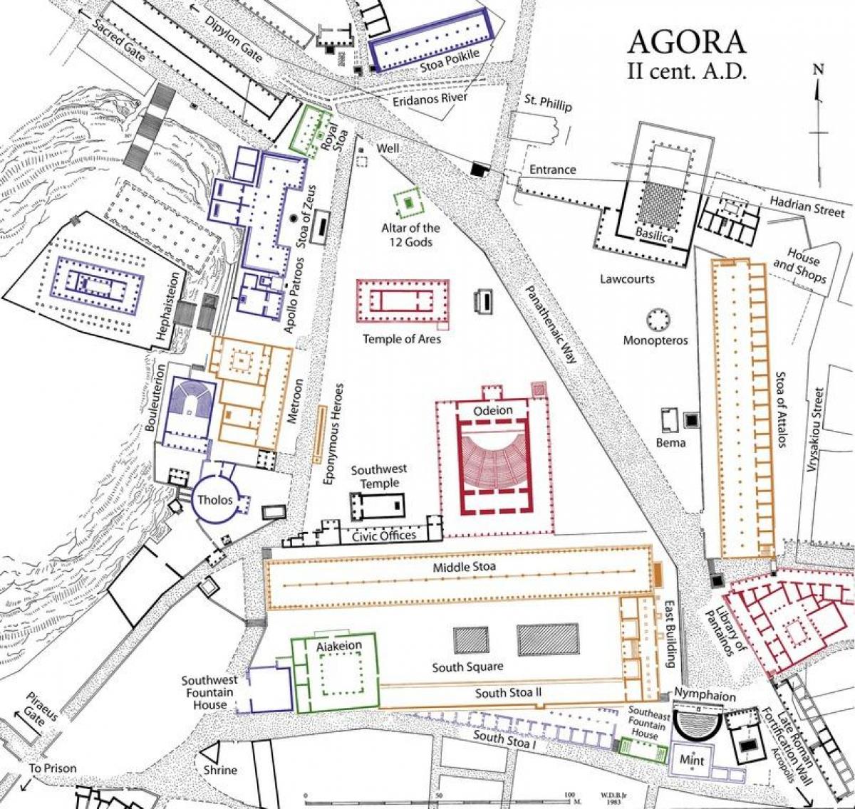 kaart van Athene, agora
