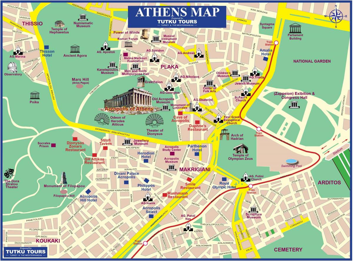 kaart van Athene ruïnes