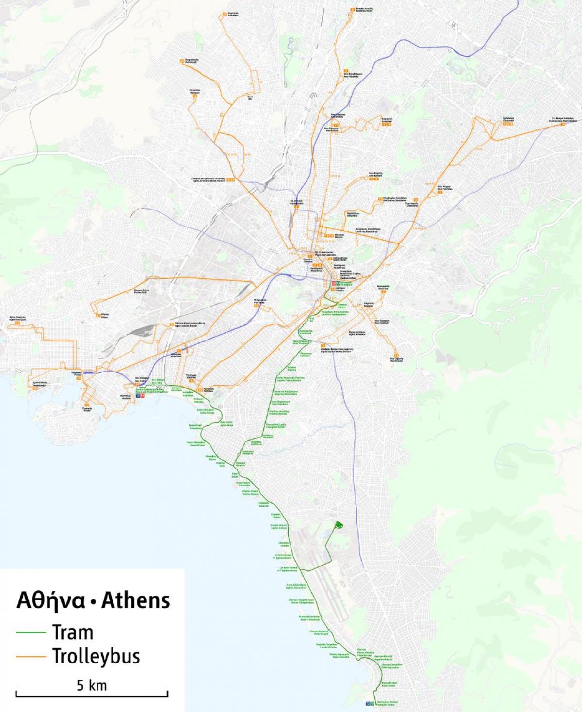 Athene trolleybus route kaart